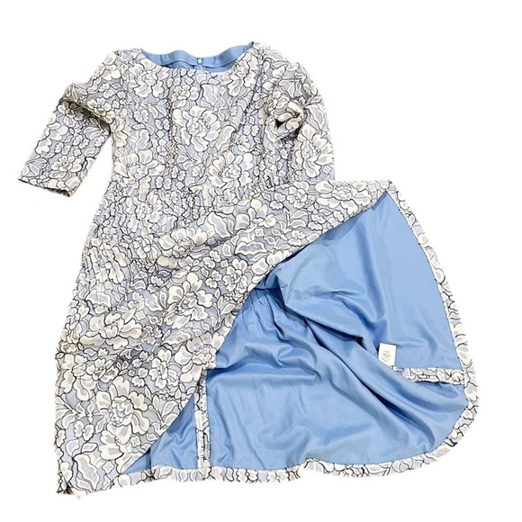 Eliza J Light Blue Floral 3/4 Sleeve fit & flare micro pleated waist Dress sz 4 - Picture 12 of 14